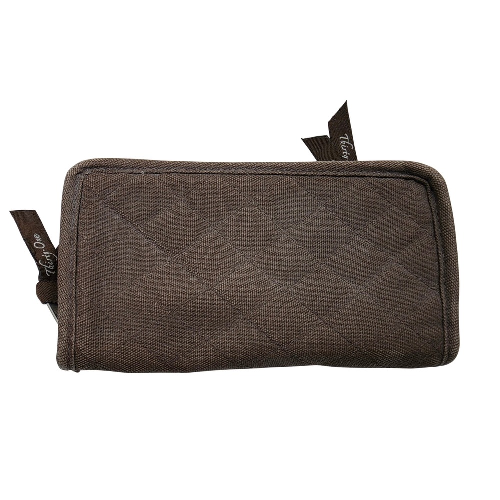 Thirty-One Quilted Canvas Zip Around Wallet Brown Organizer Card Holder